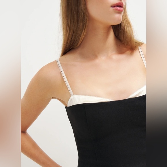 NEW Reformation Melanie Strappy Top Woven Silk Contrast  Black | size 0 - Picture 5 of 11